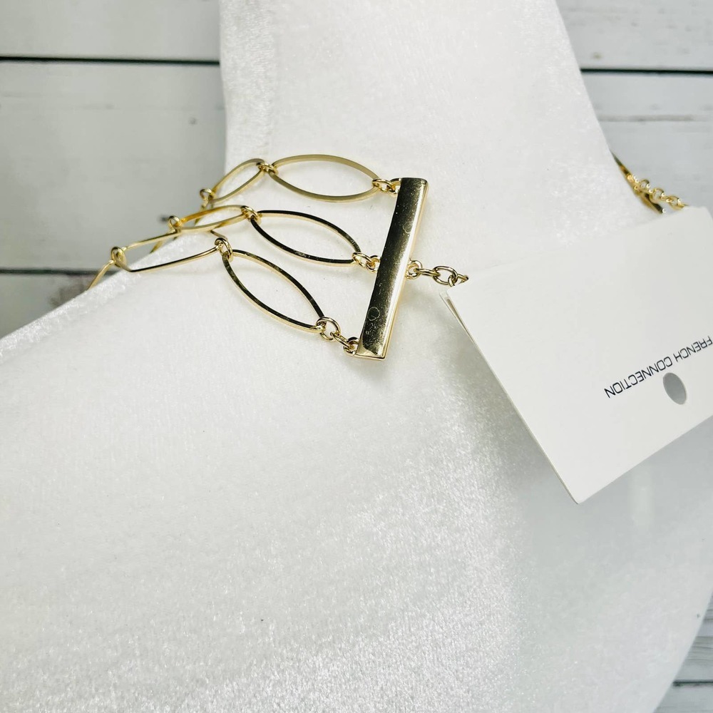 NWT French Connection Three Row Gold Long Chain Necklace - Picture 5 of 7